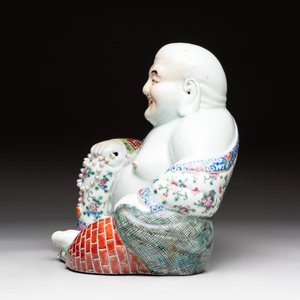 Three Chinese famille rose Milefo Buddhas, Zhu Mao Ji 朱茂記造 marks, 20th C. — photo 3