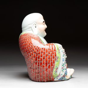 Three Chinese famille rose Milefo Buddhas, Zhu Mao Ji 朱茂記造 marks, 20th C. — photo 5