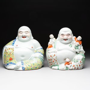 Three Chinese famille rose Milefo Buddhas, Zhu Mao Ji 朱茂記造 marks, 20th C. — photo 8