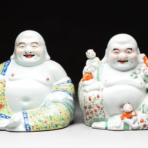 Three Chinese famille rose Milefo Buddhas, Zhu Mao Ji 朱茂記造 marks, 20th C. — photo 9