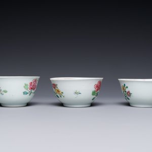 Three Chinese famille rose 'pheasant' cups and saucers, Yongzheng — photo 2