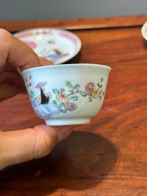 Three Chinese famille rose 'pheasant' cups and saucers, Yongzheng — 照片 9
