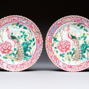 Three Chinese famille rose 'Phoenix and Peony' plates for the Straits or Peranakan market, Jingzhen Cao Shuntai Zao 景鎮曹順泰造 mark, 19th C. — photo 4