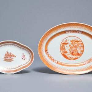 Three Chinese famille rose Scottish market armorial plates and two oval dishes for the American market, Qianlong and 19th C. — 照片 2