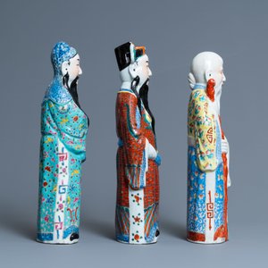Three Chinese famille rose 'Star God' figures, seal marks, 19/20th C. — 照片 4