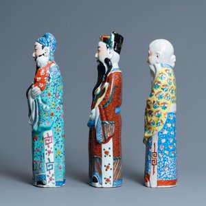 Three Chinese famille rose 'Star God' figures, seal marks, 19/20th C. — 照片 6