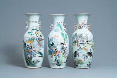 Three Chinese famille rose vases, 19/20th C.