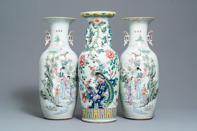Three Chinese famille rose vases, 19/20th C.