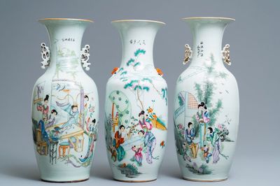 Three Chinese famille rose vases, 19/20th C.