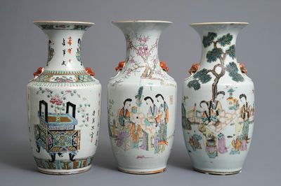 Three Chinese famille rose vases, 19th C.