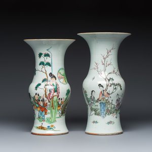 Three Chinese famille rose vases and a jar with a wooden cover — photo 16