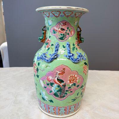 Three Chinese famille rose vases for the Straits or Peranakan market, one mounted as a lamp — photo 1