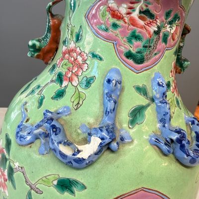 Three Chinese famille rose vases for the Straits or Peranakan market, one mounted as a lamp — photo 10