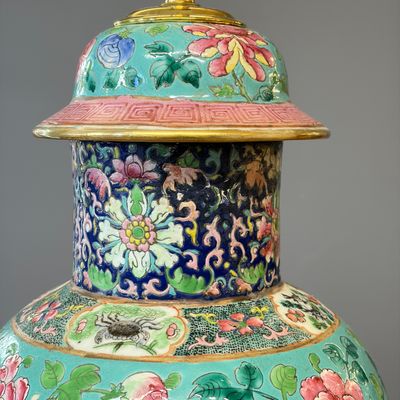 Three Chinese famille rose vases for the Straits or Peranakan market, one mounted as a lamp — photo 37