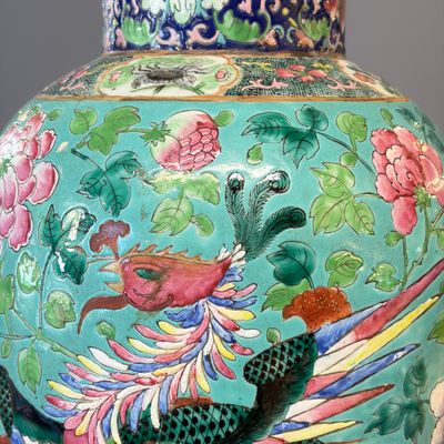Three Chinese famille rose vases for the Straits or Peranakan market, one mounted as a lamp — photo 38