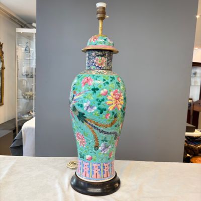 Three Chinese famille rose vases for the Straits or Peranakan market, one mounted as a lamp — photo 41