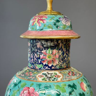 Three Chinese famille rose vases for the Straits or Peranakan market, one mounted as a lamp — photo 42
