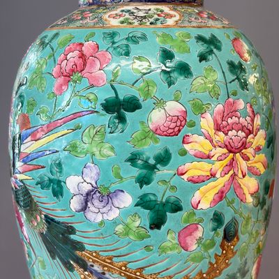 Three Chinese famille rose vases for the Straits or Peranakan market, one mounted as a lamp — photo 43