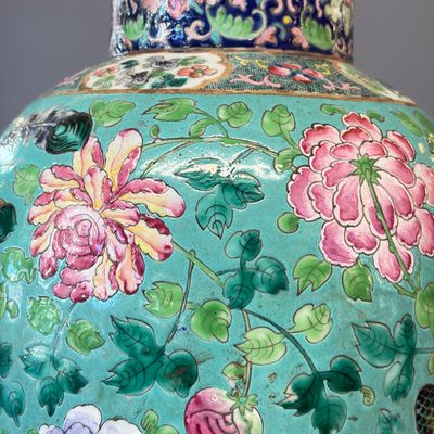 Three Chinese famille rose vases for the Straits or Peranakan market, one mounted as a lamp — photo 50