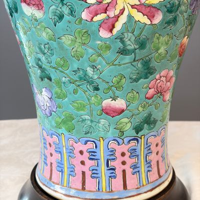 Three Chinese famille rose vases for the Straits or Peranakan market, one mounted as a lamp — photo 51