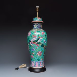 Three Chinese famille rose vases for the Straits or Peranakan market, one mounted as a lamp — photo 2