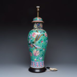 Three Chinese famille rose vases for the Straits or Peranakan market, one mounted as a lamp — photo 4