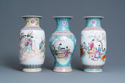 Three Chinese famille rose vases, Qianlong marks, Republic