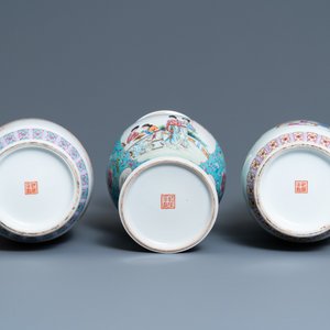 Three Chinese famille rose vases, Qianlong marks, Republic — photo 12