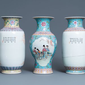 Three Chinese famille rose vases, Qianlong marks, Republic — photo 5