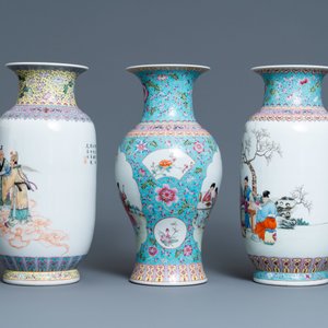 Three Chinese famille rose vases, Qianlong marks, Republic — photo 8