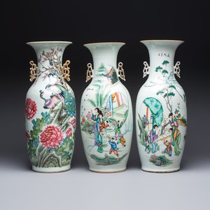 Three Chinese famille rose vases, signed Hu Yuanxin 胡源鑫, Luo Yisheng 羅義盛 and Wang Shengtai 汪生泰, 20th C. — foto 2