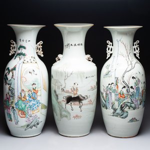 Three Chinese famille rose vases, signed Mao Zirong 毛子榮, Yang Qingshan 楊青山 and Liu Jishun 劉吉順, 19/20th C. — 照片 1