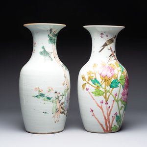 Three Chinese famille rose vases, two hat stands and a jar, 19th C. — photo 5