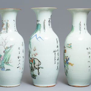 Three Chinese famille rose vases with figural design, 19/20th C. — 照片 4