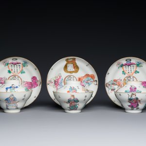 Three Chinese famille rose 'Wu Shuang Pu' covered cups and saucers, Tongzhi mark and of the period — 照片 2