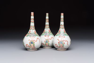Three Chinese famille verte rosewater sprinklers, Kangxi