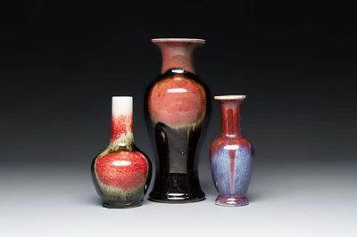 Three Chinese flambé-glazed vases, 20th C.