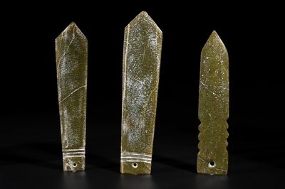 Three Chinese green nephrite jade ceremonial blades, Shang, 12th C. B.C.