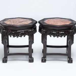 Three Chinese hongmu stands with marble top, 20th C. — 照片 3