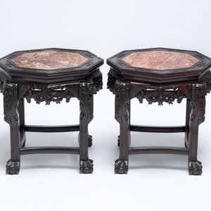 Three Chinese hongmu stands with marble top, 20th C. — 照片 4