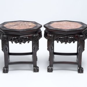 Three Chinese hongmu stands with marble top, 20th C. — 照片 5
