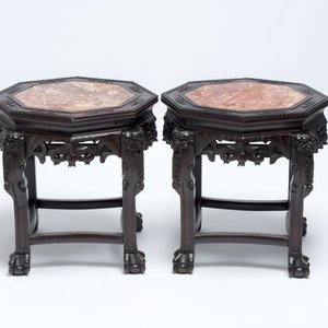 Three Chinese hongmu stands with marble top, 20th C. — 照片 6