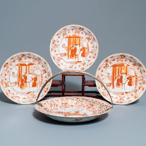 Three Chinese iron-red and gilt plates and a silver-mounted dish, Kangxi — 照片 1