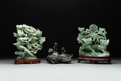 Three Chinese jade carvings, 20th C.