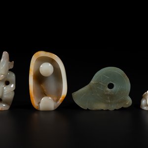 Three Chinese jades and an agate belt hook, Shang and later — photo 1