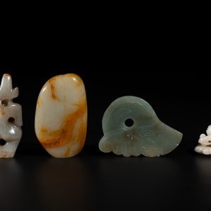 Three Chinese jades and an agate belt hook, Shang and later — photo 3