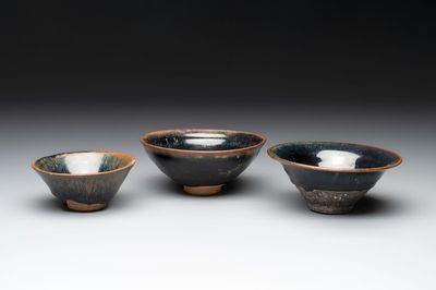 Three Chinese Jian 'hare fur' tea bowls, Song/Yuan