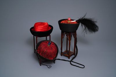 Three Chinese Mandarin officials' court hats, Qing