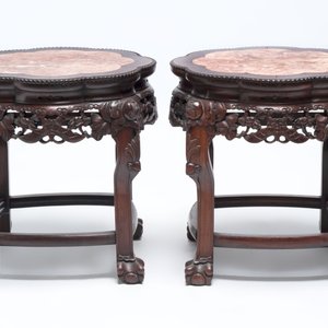 Three Chinese marble-topped hongmu stands, 20th C. — photo 3