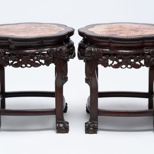 Three Chinese marble-topped hongmu stands, 20th C. — photo 5